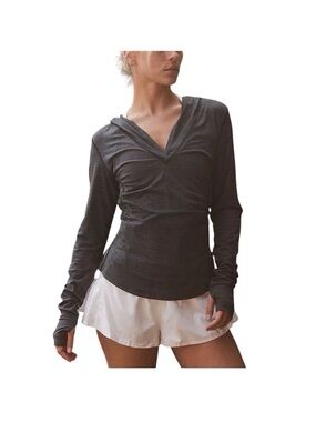 Free People FP Movement Illuminate Layer Black Gray Hooded Shirt Medium